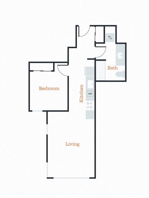 Floor plan for 1 bed, 1 bath, 852 sqft
